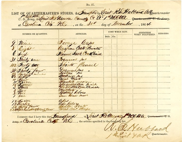 Rare 1st North Carolina Colored Artillery Document - Comprised Mostly of Freed Slaves From the State