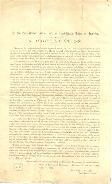 Proclamation Establishing the Confederate Postal System