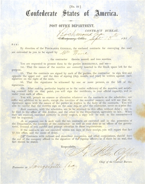 Confederate Postal Contract