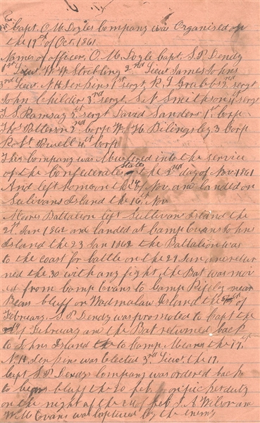 Manuscript Confederate Regimental History “ ...the Yankees run we killed 8 and took 19 prisoners ...”