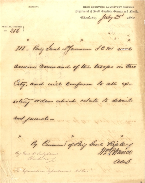 Order Given By General Ripley - Charleston, July 23, 1863