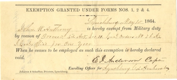 An Slave Overseer Gets His Confederate Military Service Exemption in 1864