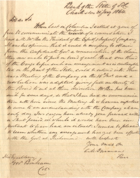 An Important Letter Written to the South Carolina Governor on Blockade Running