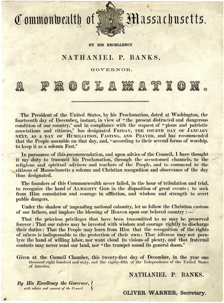 Broadside, A Day Of Fasting And Prayer As A Result Of South Carolina Secession