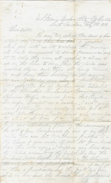 Naval Letter and Poem Written Onboard the Steamer Quaker City