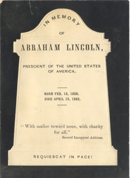 MOURNING MEMENTO FOR PRESIDENT ABRAHAM LINCOLN