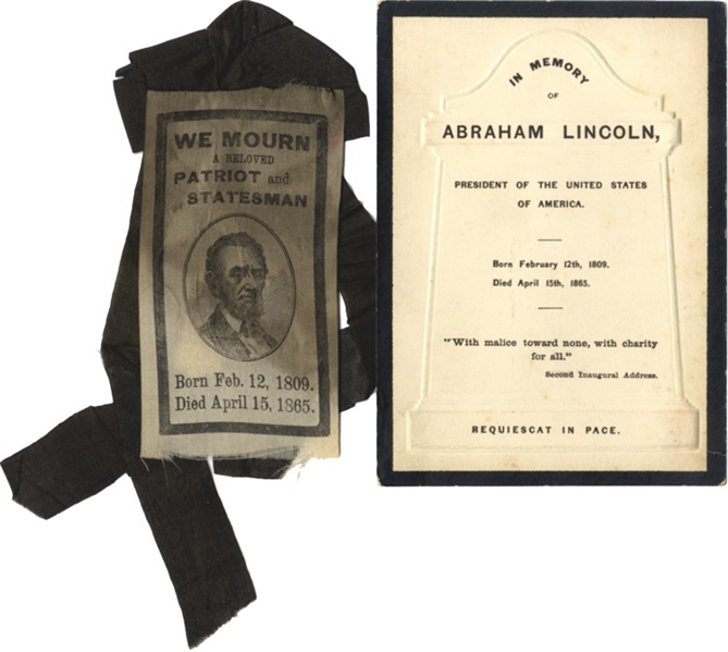 Abraham Lincoln Mourning / Funeral Ribbon And Mourning Card