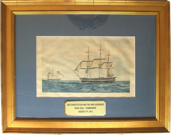 Framed Lithograph of the USS Constitution and the HMS Guerriere
