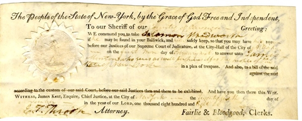 1808 New York City Prisoner Document