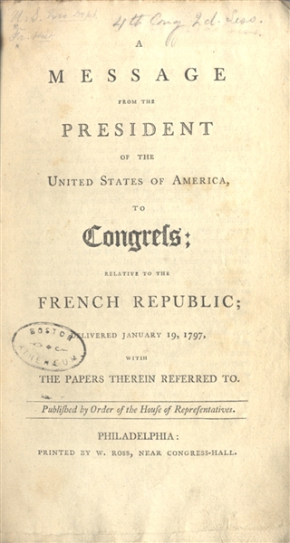 President Washington Provides the Congress With 163 Documents/Letters