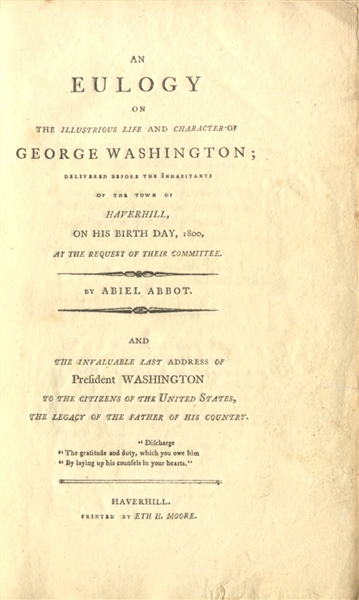 Washington’s Farewell Address is Printed in This Washington Eulogy