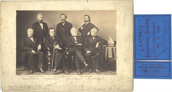Andrew Johnson Impeachment Pass And Large Impeachment Commission Photograph