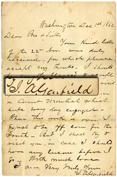 General James Garfield Writes Of Court Martial Trial Of General Fitz John Porter….To His Brother And Sister!