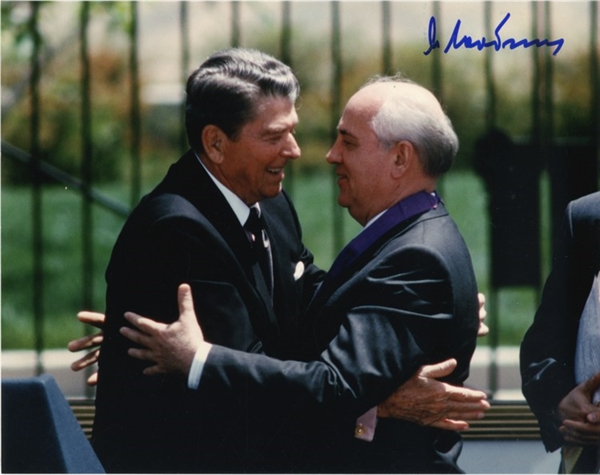Mikal Gorbachev Signed Photograph with Ronald Reagan