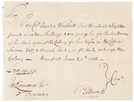 1776 Revolutionary War OLIVER ELLSWORTH Receipt 