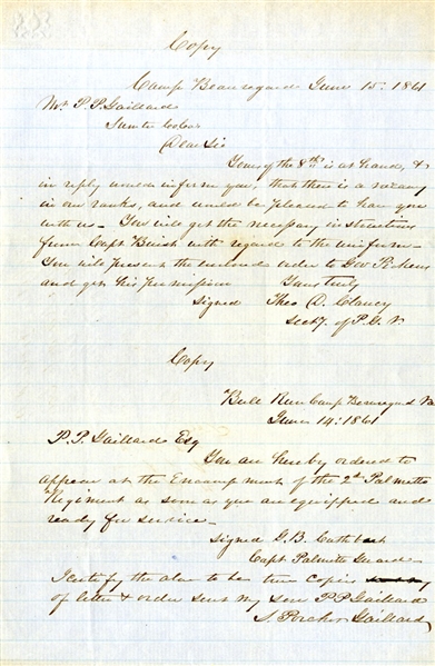 A Pair of Documents Concerning the Palmetto Guard