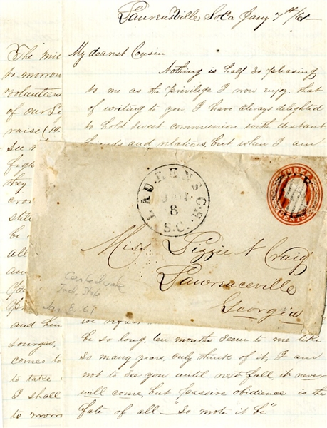 Fascinating Letter January 1861 Describes Events in Independent South Carolina