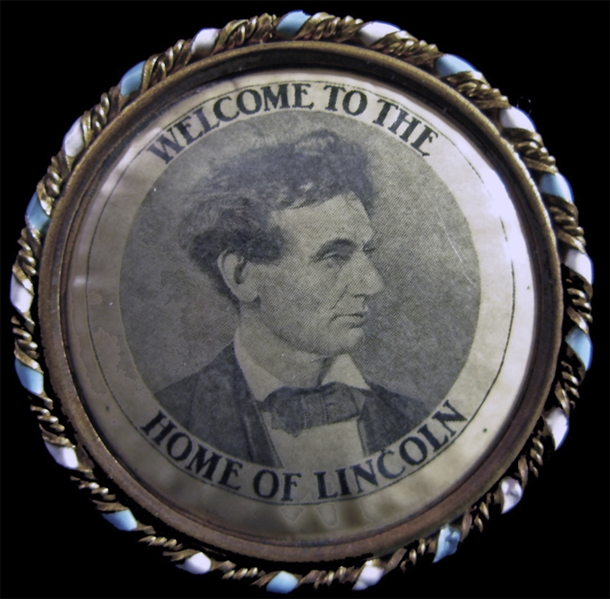 Souvenier Pendant - Lincoln’s Beardless “Tousled Hair” Pose and the State Capitol at Springfield 