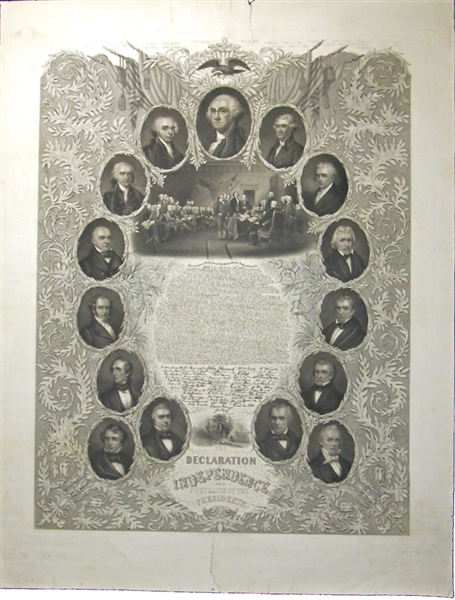 Printing of the Declaration of Independence with engravings of all U.S. Presidents from Washington to Buchanan