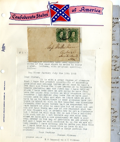 Rare Confederate Dog River Cotton Factory Recruit's Letter