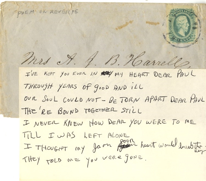 A Confederate Poem To Dear Paul On Postal Cover