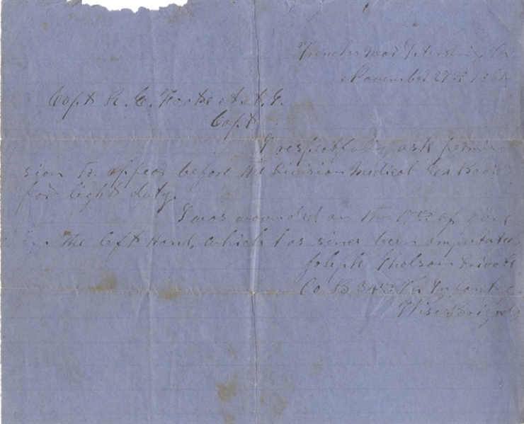 A Virginian Requests Light Duty After Amputation At Petersburg