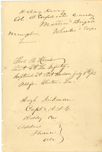 CSA Johnson Island POW Autographs: Murdering Colonel; Cuban POW and Gettysburg Casualty Among Others.