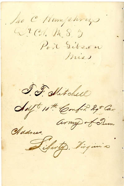 CSA Johnson Island POW Autographs: Arkansas Sharpshooter; Mississippi State Guard Field Officer and Army of Tennessee Cavalry Adjutant.
