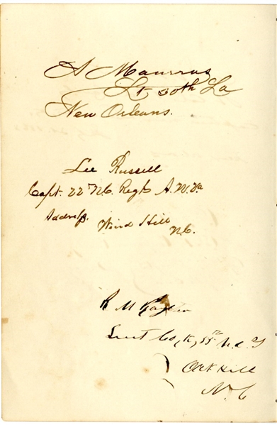 . CSA Johnson Island POW Autographs: Captured By Iron Brigade at Gettysburg; POW Falling Waters, Maryland Gettysburg Campaign; Lt. Nixon Captured During Morgan's 1863 Ohio Raid. 