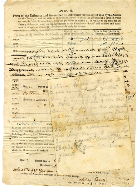 South Carolina Confederate Government Assessor's Form