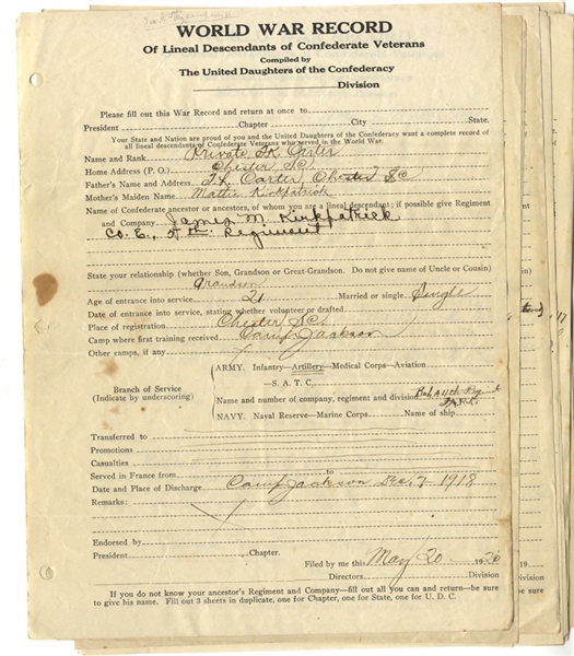 United Daughter's of The Confederacy Records of Lineal Descent of Confederate Veterans.