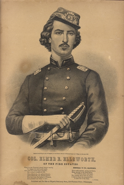 1861 Magee Col. Elmer Ellsworth Memorial Lithograph