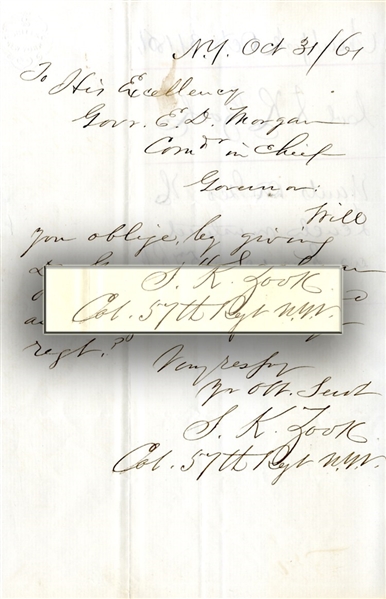 Col. Samuel Zook Writes to New York Governor Morgan