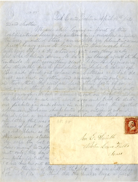Peninsula Campaign Battle Letter April 14th, 1862 - Berdan Sharpshooters dropped a man about every time they fired.