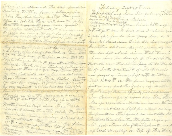 Amazing Battle of Antietam Letter - None Better! “Loss of both sides not less than 40,000 men on the battlefield is the hardest sight I ever saw.”