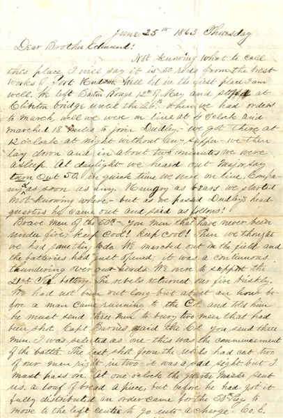 Great Battle of Port Hudson Letter-The Rebels Refuse A Flag of Truce Until Worms Crawled Out of The Wounds of The Fallen