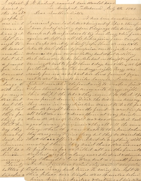 This Soldier Writes of Tullahoma Tennessee Campaign - Rosecrans vs. Bragg July 4th, 1863