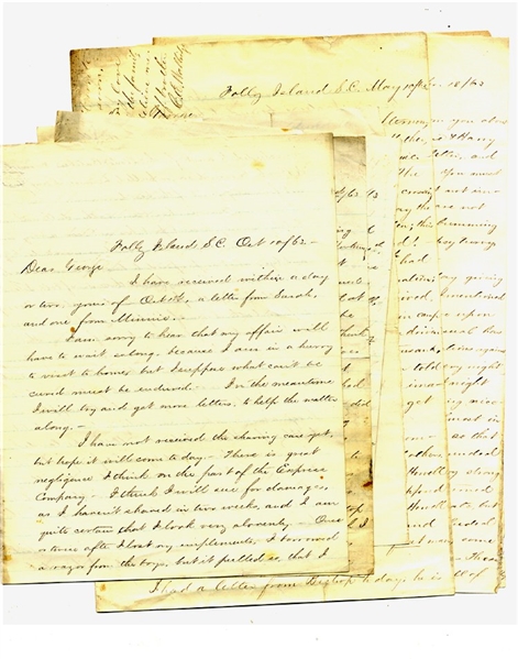 Archive of SIX Letters on the Siege of Charleston Written from Folly Island, S.C.