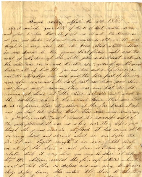 A Frontier House Fire Consumes Two Sisters-A Graphically Gory Letter! 