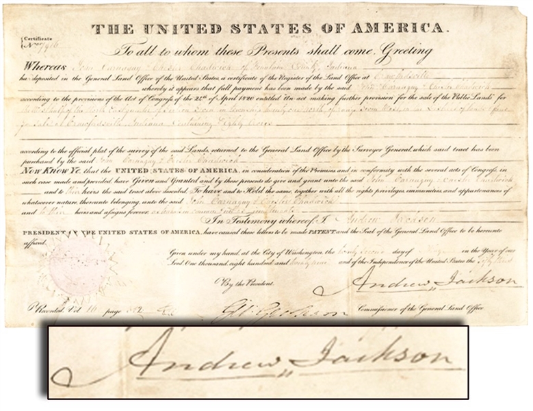 Great Andrew Jackson As President - Document Signed