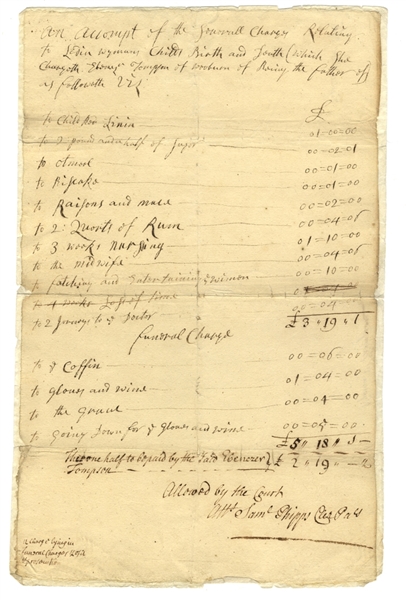 Bill For Childbirth and Funeral - c1790