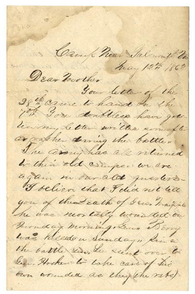 This Soldier Reports on the Death of Stonewall Jackson and General Whipple