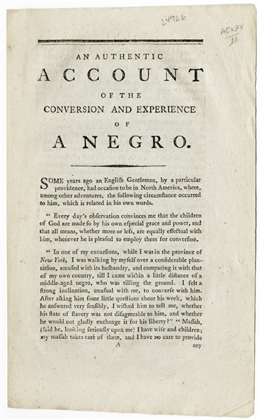 AN AUTHENTIC ACCOUNT OF THE CONVERSION AND EXPERIENCE OF A NEGRO
