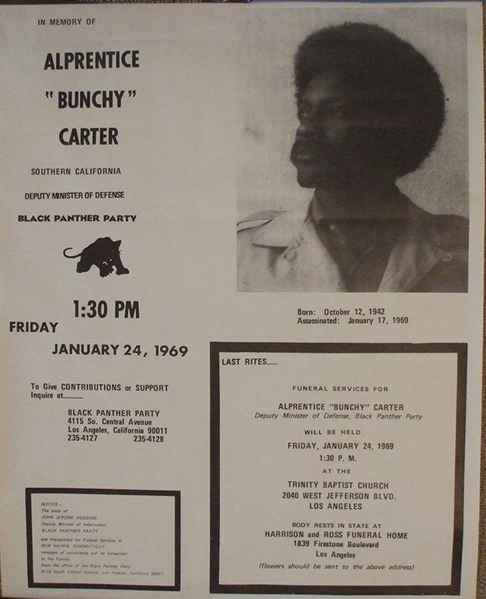 Broadside - Black Panthers Announce the Funeral Arrangements For Assassinated Bunchy Carter