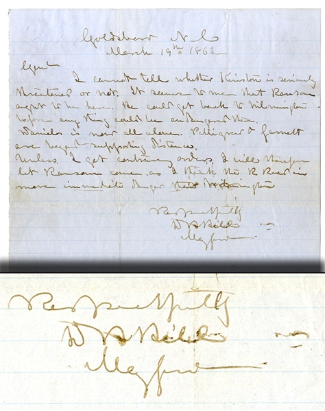 Major General D.H. Hill Writes to Major General james Longstreet