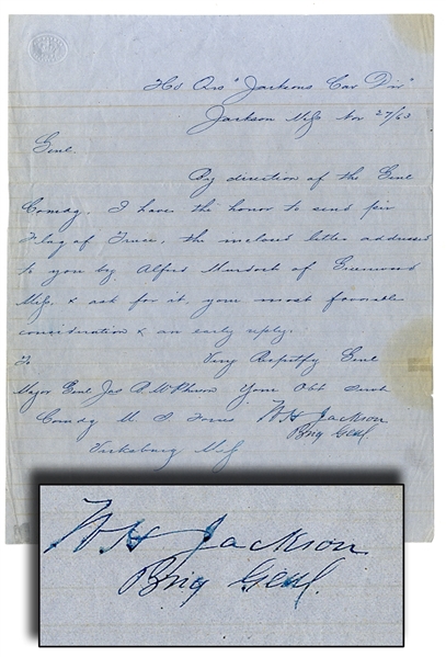 The Confederate General William Jackson Writes the Union General McPherson in 1863