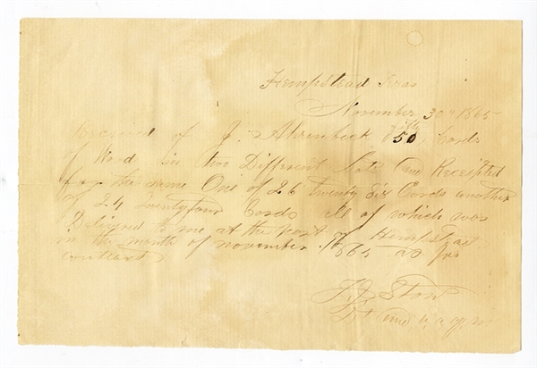 1865 Texas Union Army Document. 