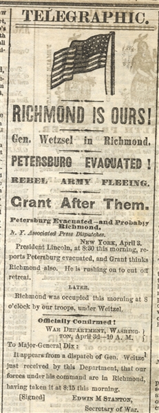 This Newspaper Reports the Fall of Richmond ON THE DAY IT FELL.