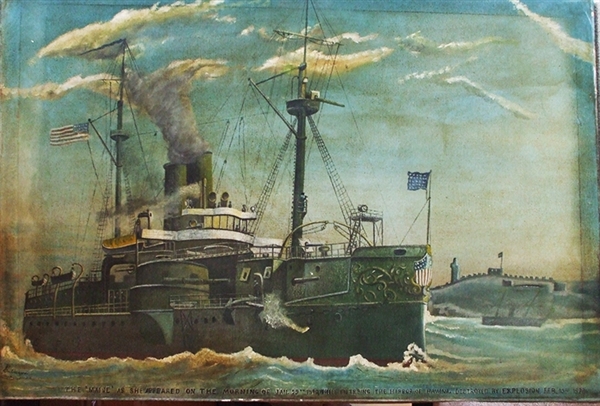 Oil on Canvass Painting Of The USS Maine.