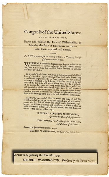 An early Congressional broadside, signed in print by George Washington as President